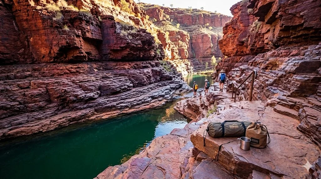 OutBakka waterproof camping gear by a canyon river.